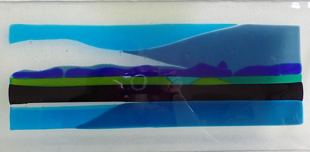 Vergezicht, fused glas, 40x20 cm, bieden vanaf € 15,00